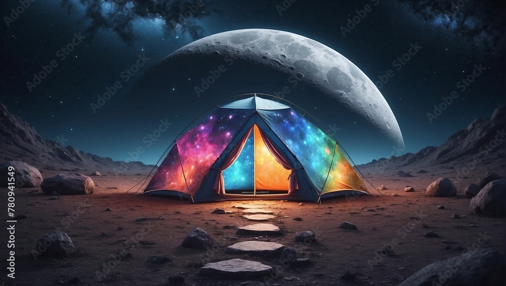 Solitude in the Sands: A Tranquil Desert Camping Experience, midnight big moon