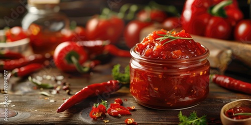 A jar filled with vibrant red peppers, perfect for food or kitchen related projects