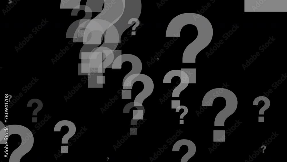 White question marks falling down on black alpha background White question marks falling down on black alpha background