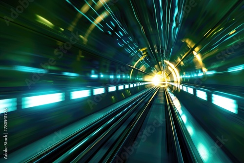 Blurry image of a train going through a tunnel, suitable for transportation themes