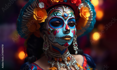 Day of the dead catrina. Woman dressed with mexican traditional dia de los muertos costume