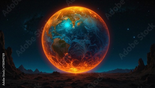 Fiery Planet: A Spectacular Syzygy of Earth, Moon, and Sun