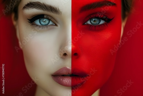 Understanding Bipolar Disorder  A Woman s Face Divided in Two. Concept Mental Health  Bipolar Disorder  Women s Health  Stigma  Emotional Well-being