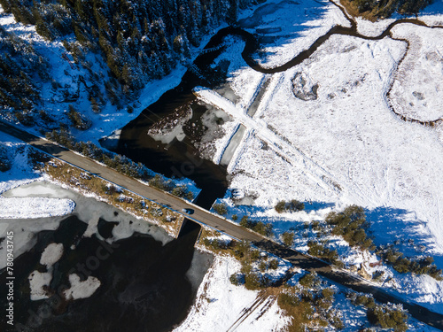 Aerial winter view of Beglika Reservoir, Bulgaria photo