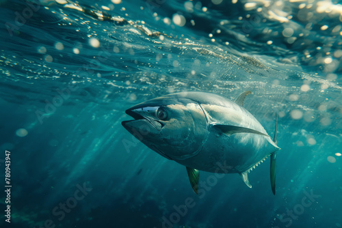 Tuna swimming underwater in the sea or ocean  © Ivan