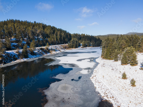 Aerial winter view of Beglika Reservoir, Bulgaria