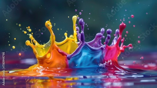 Captivating Frozen Splashes of Vibrant Multicolored Liquid Art Against Expansive Copy Space
