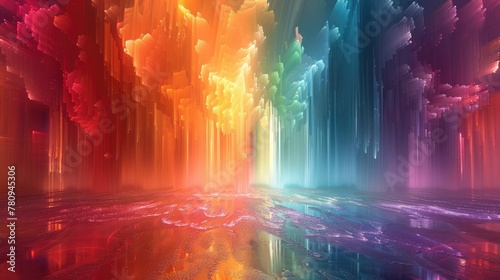 Captivating Waterfall of Prismatic Hues An Immersive Digital Landscape Exploring the Realm of Imagination © Sittichok