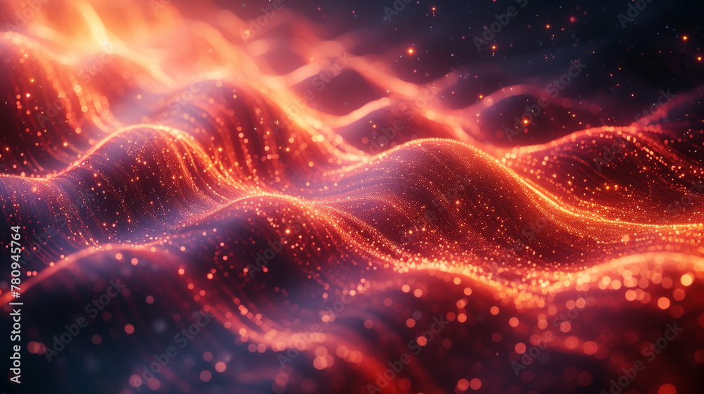 A red and orange wave with a lot of sparkles A red and orange wave with a lot of sparkles