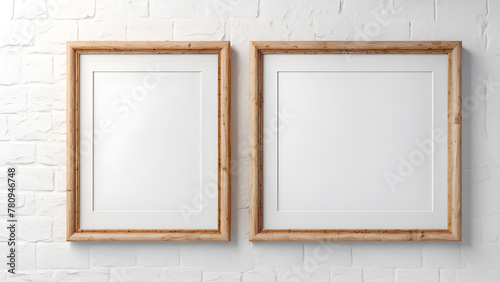 two wooden frame on white wall frame mockup 3d render