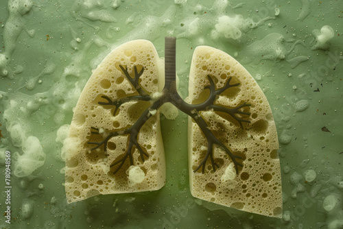 anatomical lung model with bronchial tree in polluted environment for health awareness photo