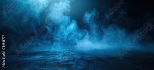 background of empty room  lamps  neon light  smoke  fog. AI generated illustration