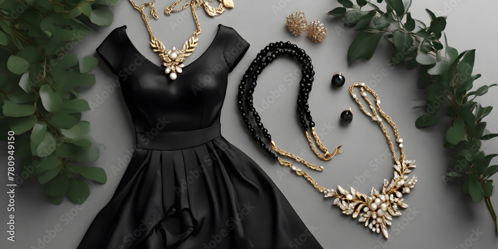 luxurious Elegant Black Dress belt with Sparkling Jewelry on a Table get ready with me luxurious Elegant Black Dress belt with Sparkling Jewelry on a Table get ready with me