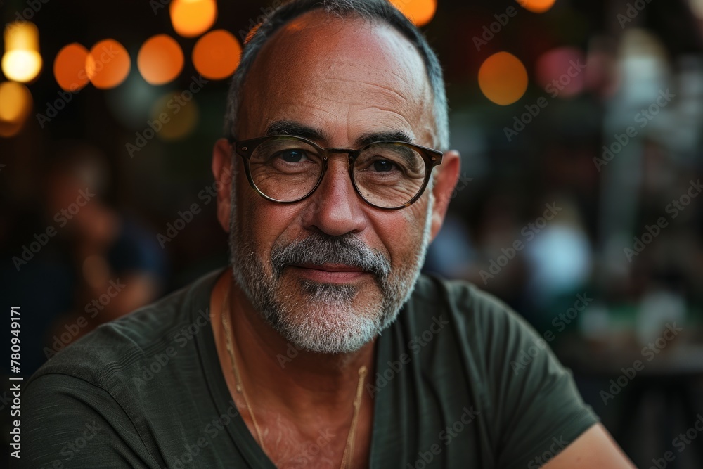 Portrait of a handsome senior man with grey beard and glasses.