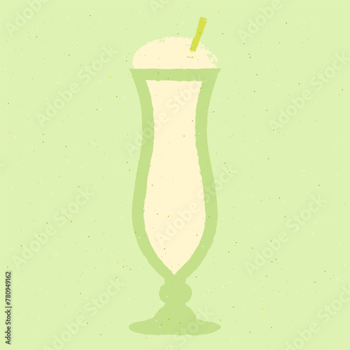 Green cocktail with dairy product. Fruit smoothie. Pistachio ice cream in glass. Fresh in hurricane glass. Milkshake. Alcohol drink for bar. Flat vector illustration with texture