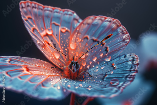 A flower with petals that shimmer like butterfly wings, attracting pollinators with their iridescence. Concept of floral mimicry. Generative Ai.