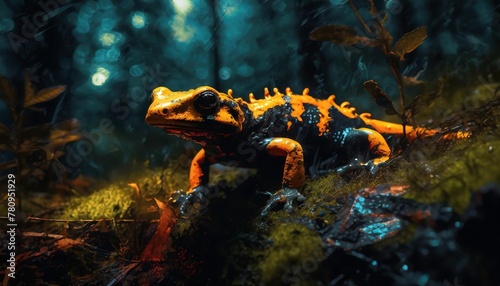 fire salamander in the forest photo