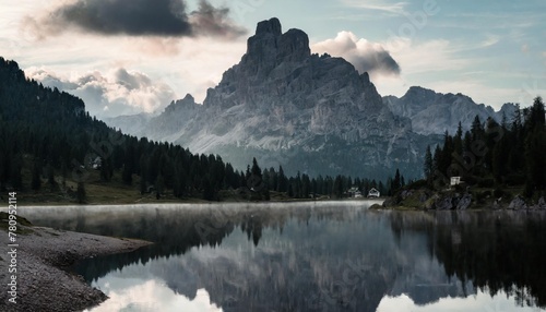 the beautiful nature landscape great view on federa lake early in the morning the federa lake with the dolomites peak cortina d ampezzo south tyrol dolomites italy popular travel locations