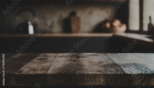 kitchen table background empty wooden desk or board with blur home kitchen room interior for display food product generative ai image illustration photo