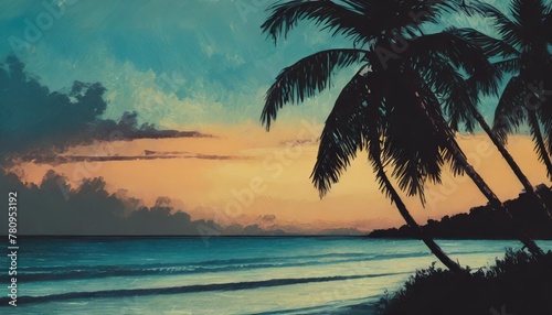 summer background palms sky and sea sunset gorgeous landscape watercolor