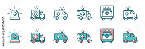 ambulance car icon vector set emergency hospital transportation ambulance urgent vehicle with siren signs illustration for web and app