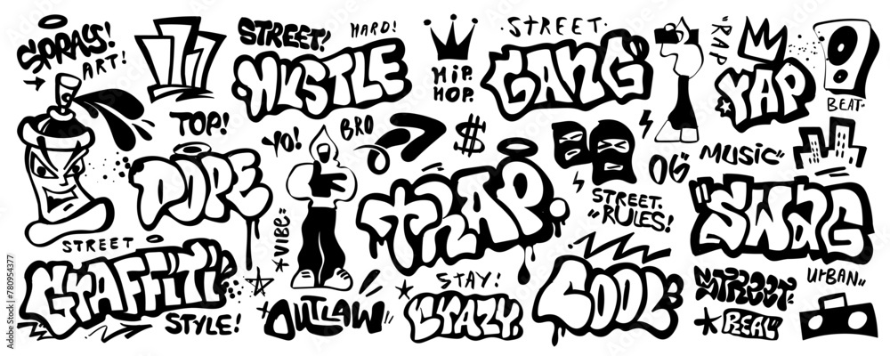 Obraz premium rap music graffiti hip hop culture symbols icon set , vector design element