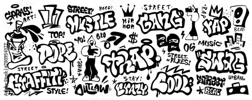  rap music graffiti hip hop culture symbols icon set   vector design element