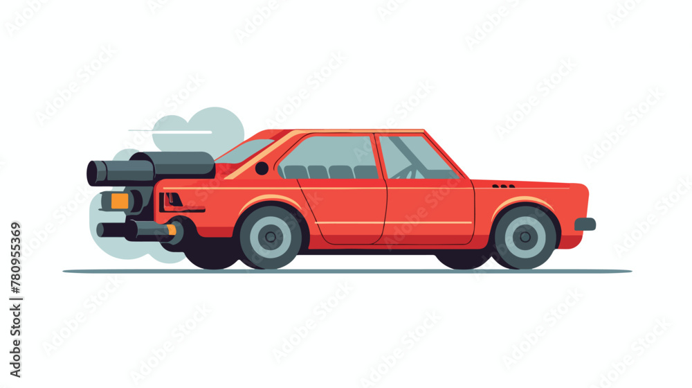 Car among the exhaust. Vector illustration on a whi