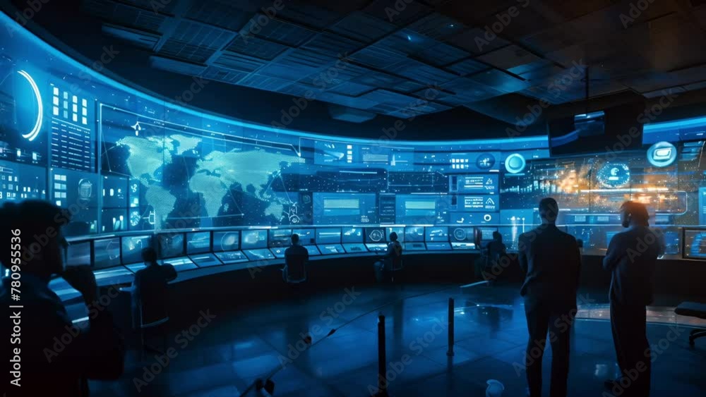 Cybersecurity Team in a High-Tech Command Center