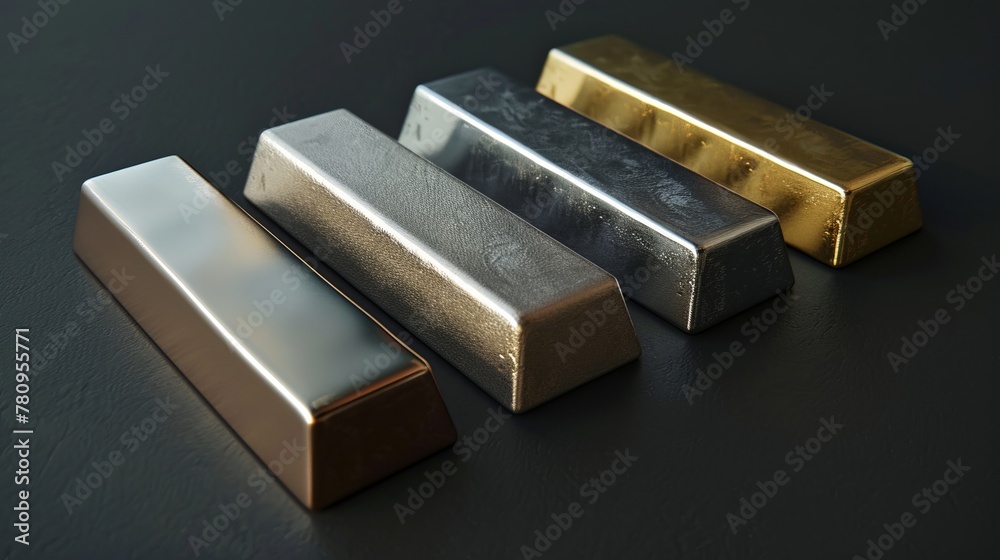ภาพประกอบสต็อก Gold, silver, and bronze metal bars are represented in ...