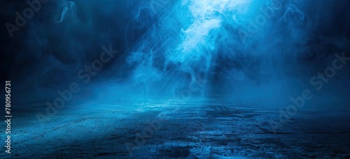 background of empty room, lamps, neon light, smoke, fog. AI generated illustration