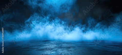 background of empty room, lamps, neon light, smoke, fog. AI generated illustration © Gulafshan