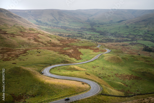 Serpentine Road Among Green Hills of Peak District National Park