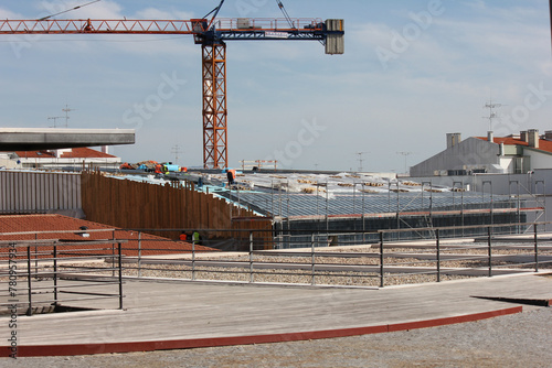  construction site with crane in castelo branco - portugal 