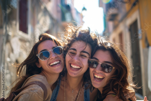 Multiracial group of collage friends taking big group selfie shot smiling at camera - Laughing young people standing outdoor and having fun - Cheerful students portrait outside school