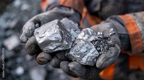Miners are depicted holding platinum or silver or rare earth minerals found in a mine for inspection, emphasizing the discovery and evaluation process in mining