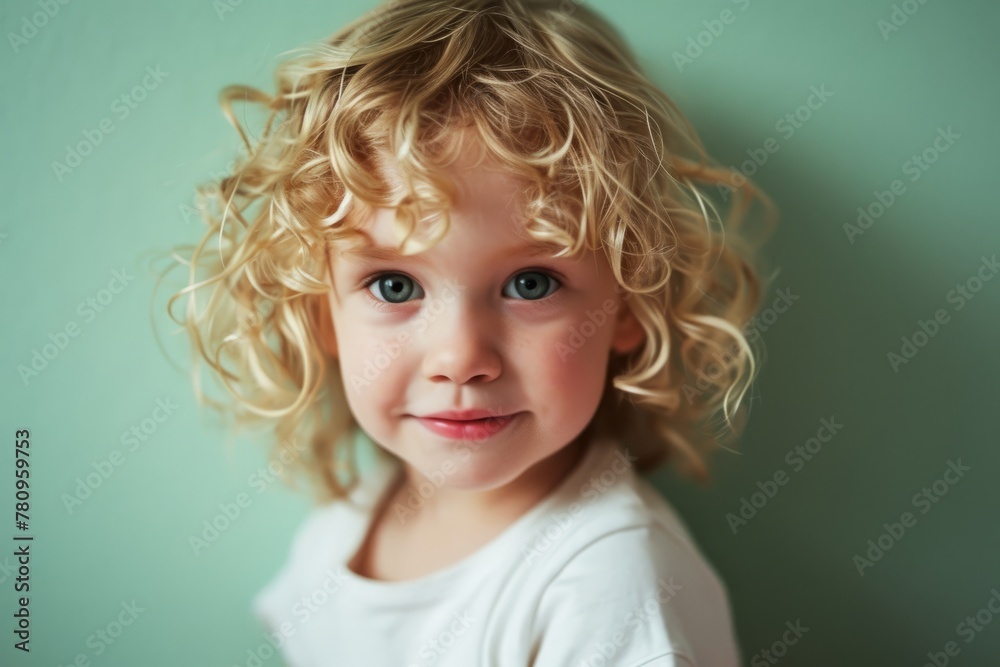 Portrait of a cute little girl with blond curly hair and blue eyes Portrait of a cute little girl with blond curly hair and blue eyes