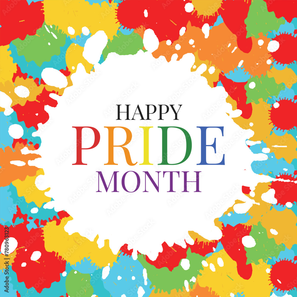 happy, pride, month, lgbt, lgbtq, gay, social, media, wishing, greeting, post, banner, template, design, with rainbow, color, splatter, grung, font, vector, illustration