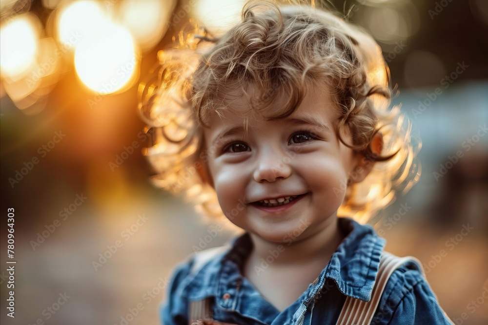 Portrait of a cute little boy in the park at sunset. Portrait of a cute little boy in the park at sunset.