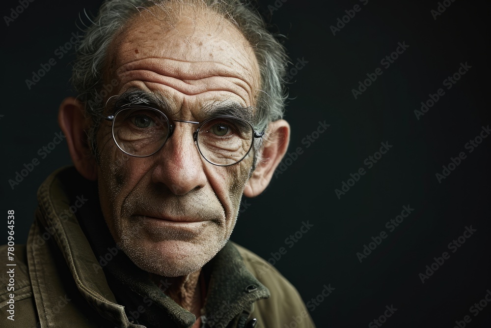 Portrait of an old man with glasses on a dark background. Portrait of an old man with glasses on a dark background.