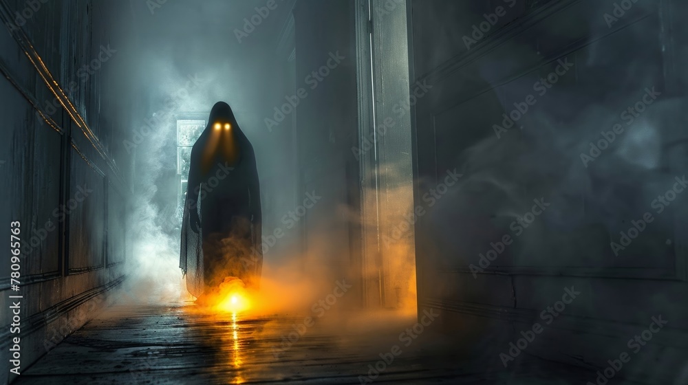 A shadowy figure with piercing eyes steps out from the darkness A shadowy figure with piercing eyes steps out from the darkness