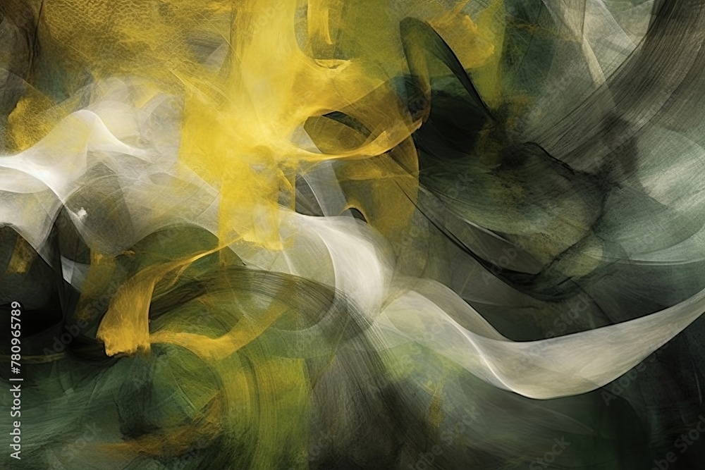 Naklejka premium In the foreground, bold strokes of gold dance across the canvas, weaving intricate patterns and forms that defy conventional interpretation.