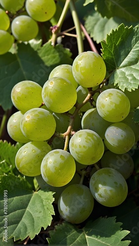 Bunch of green grapes on vine (vertical / closeup)