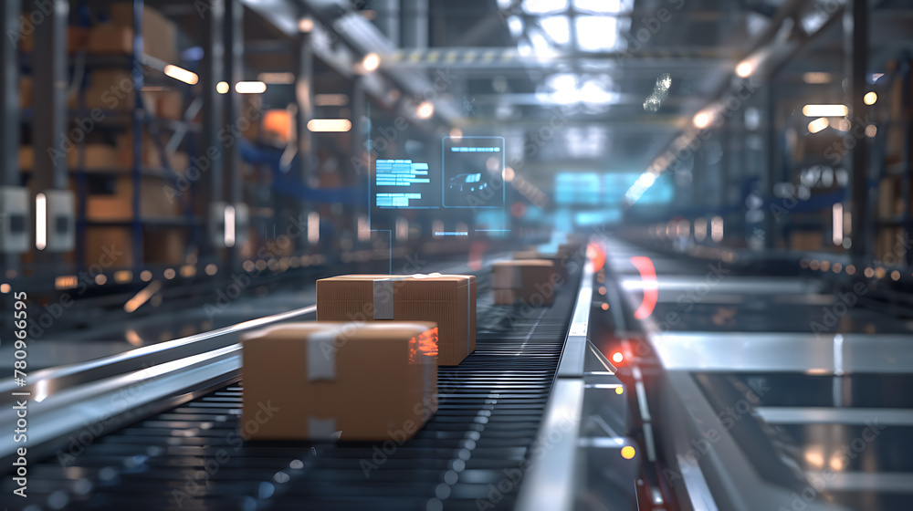 modern automated warehouse with packages moving along a conveyor belt modern automated warehouse with packages moving along a conveyor belt