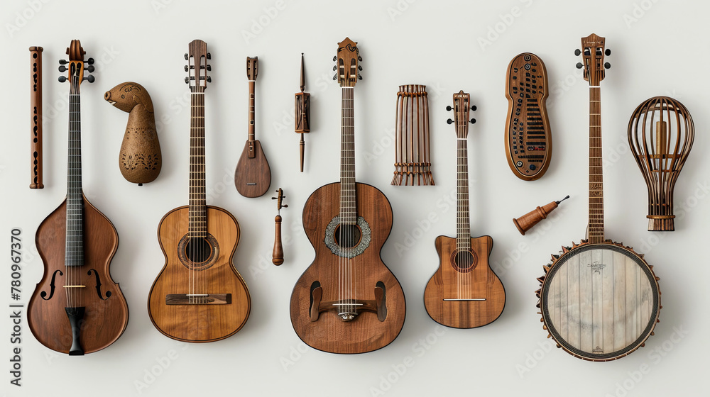Naklejka premium A photorealistic image of instruments on a white background is captured by ThatOtherGuy, showcasing his artistic talent.