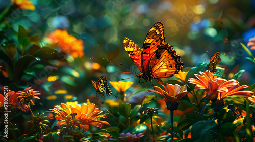 beautiful butterfly on the flower, colorful garden, insect life
