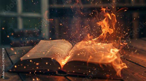 fire and flame on opening scripture book