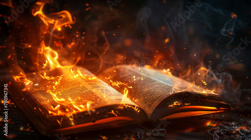 fire and flame on opening scripture book photo