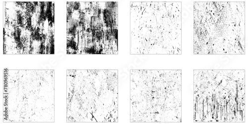 Set of grunge texture backgrounds. Rectangle backdrops. Set of vector paint brush stroke, ink splash and grungy decoration elements
