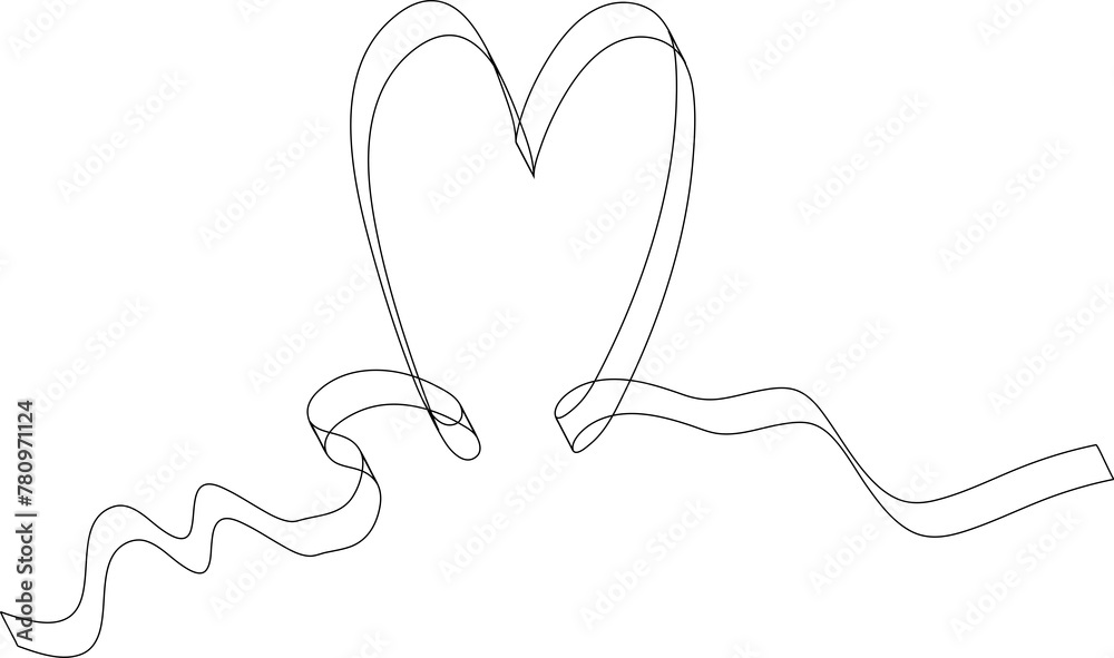 Heart ribbons thin line, concept of love Heart ribbons thin line, concept of love